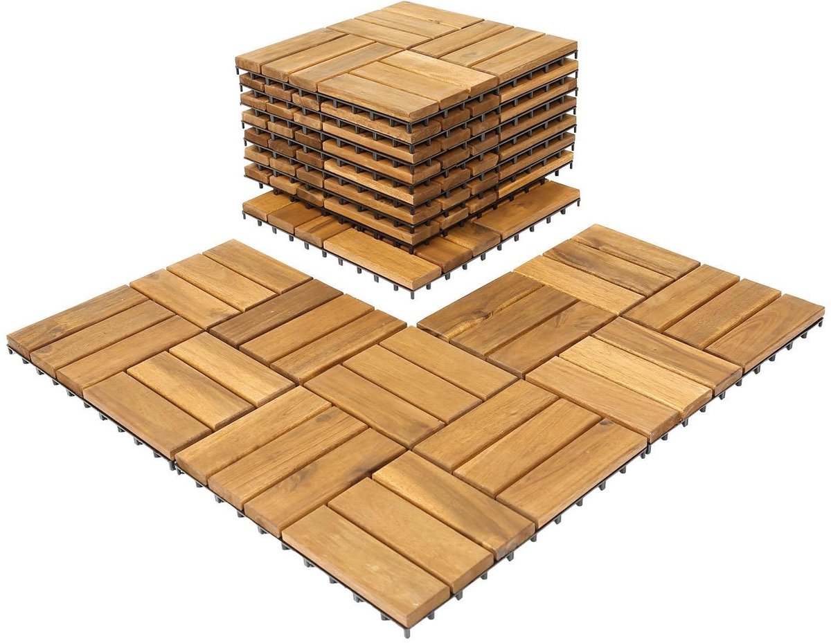 Houten Tegels - Balkontegels Terrasvloer - Buiten Vloer Leggen - FSC Gecertificeerd Acaciahout - 30 x 30 cm 66 Stuks