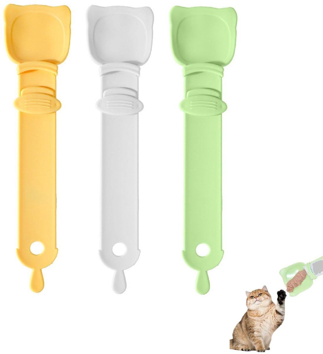 Dailygoods - Katten Snacks Lepel - Squeeze Lepel voor Eenvoudig Voeden, Set van 3