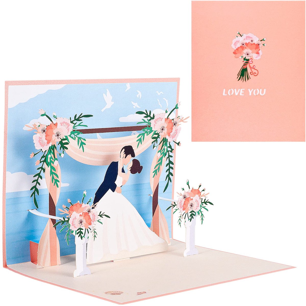Dailygoods - 3D Bruiloft Kaart - Pop-up Uitnodigingskaarten met Bruid en Bruidegom