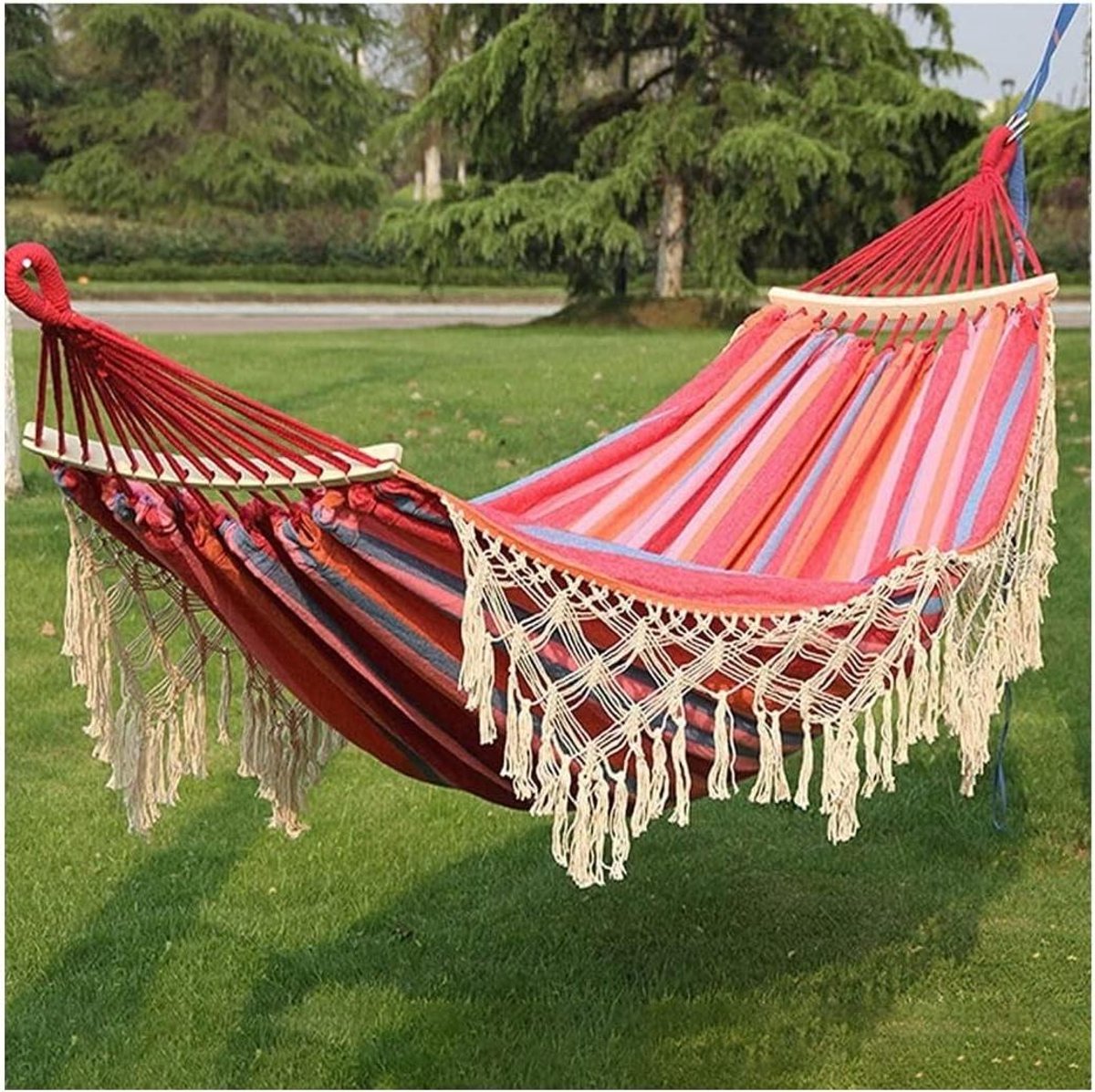 Hangmat met Spreidstok - Buiten hangmat Canvas schommel - Ontspannen in de tuin - Draagbaar met tas - 200x150 cm