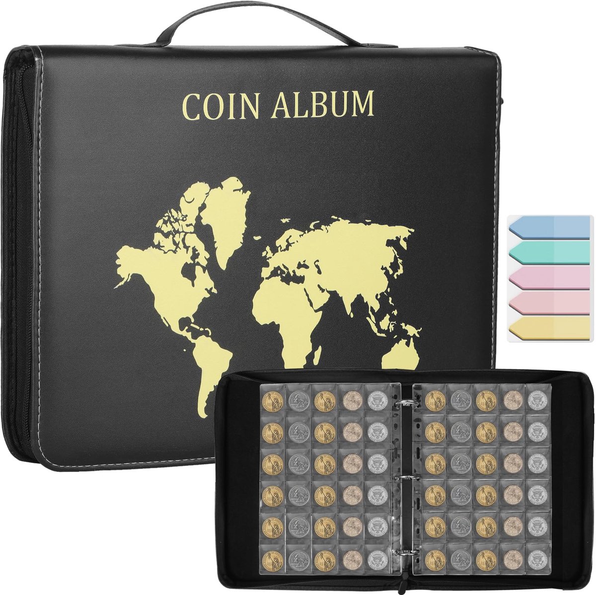 Dailygoods - Muntverzamelaar met 480 Compartimenten en Rits - Muntalbum voor Euro en Pond