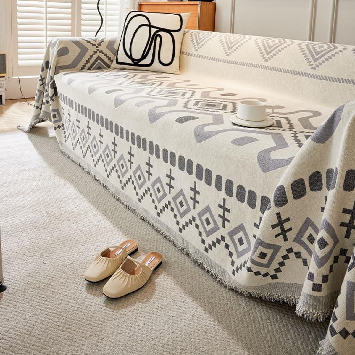 Dailygoods- Sofadeken 180 x 90 cm - Geweven Plaid - Omkeerbaar - Zacht - Met Kwastjes - Veelzijdig - Bankdeken