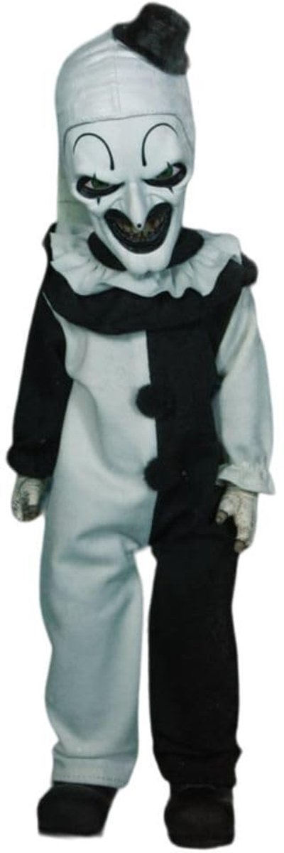 Dailygoods- Figuur Art the Clown 27 cm - Terrifier - Living Dead Dolls - 5 articulatiepunten - zwart-wit kostuum - gestanste vensterdoos - Verzamelobject