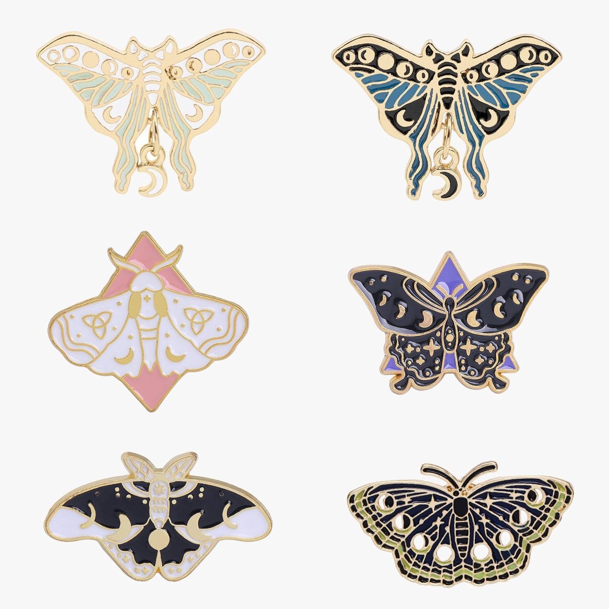 Dailygoods- Vlinderbroche Set van 6 - Emaille Insecten - Kleding Badge Pinnen - Schattige Anime Accessoires - Reversspeld voor Jassen - Hoedennaald voor Rugzakken - Broche