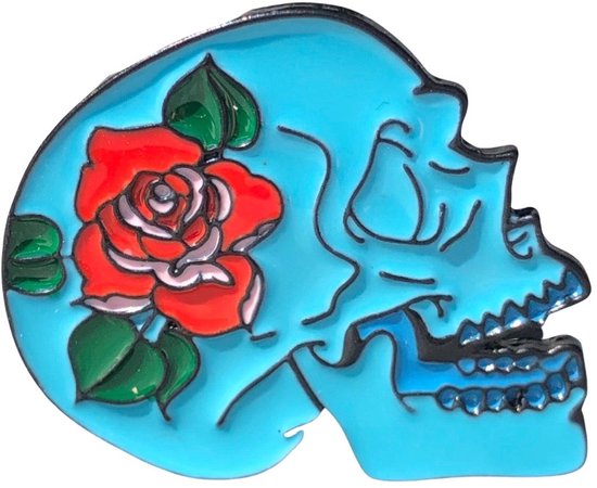 Sugar Skull Schedel Emaille Pin 3.2 cm / 2.8 cm / Blauw Rood