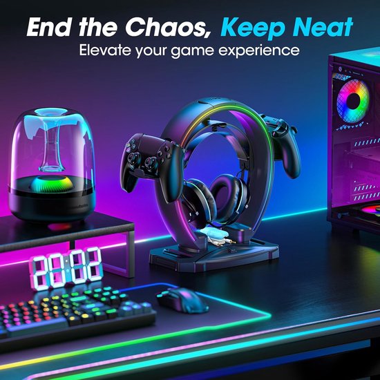 RGB Headset & Controller Standaard met 9 Lichtmodi en Kabelorganizer — afbeelding 2