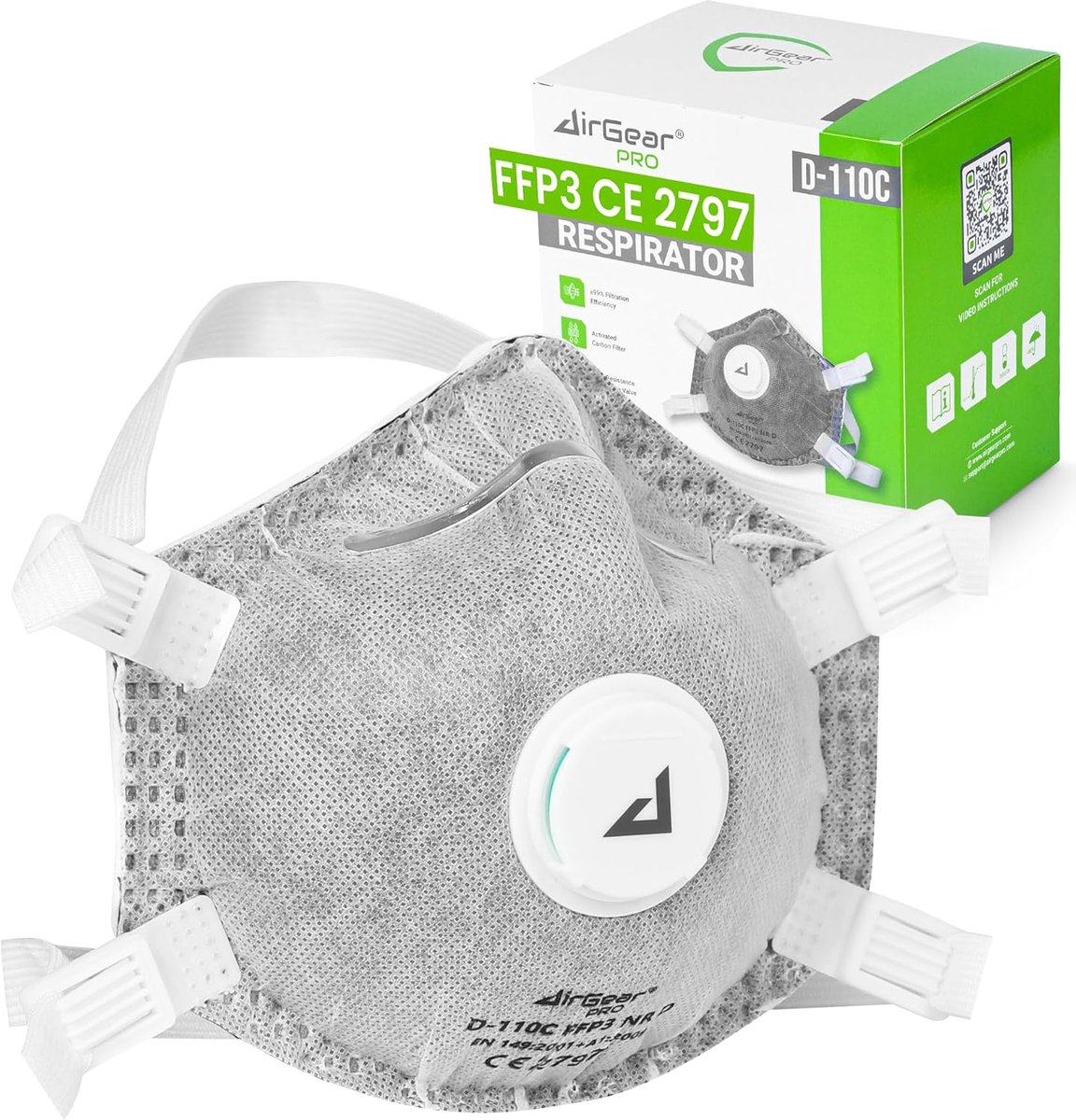 SnelShoppen - FFP3 masker met ventiel - Stofmasker - Adembeschermingsmasker - Fijnstofmasker - Bescherming tegen schimmel en fijnstof - Voor bouw, tui