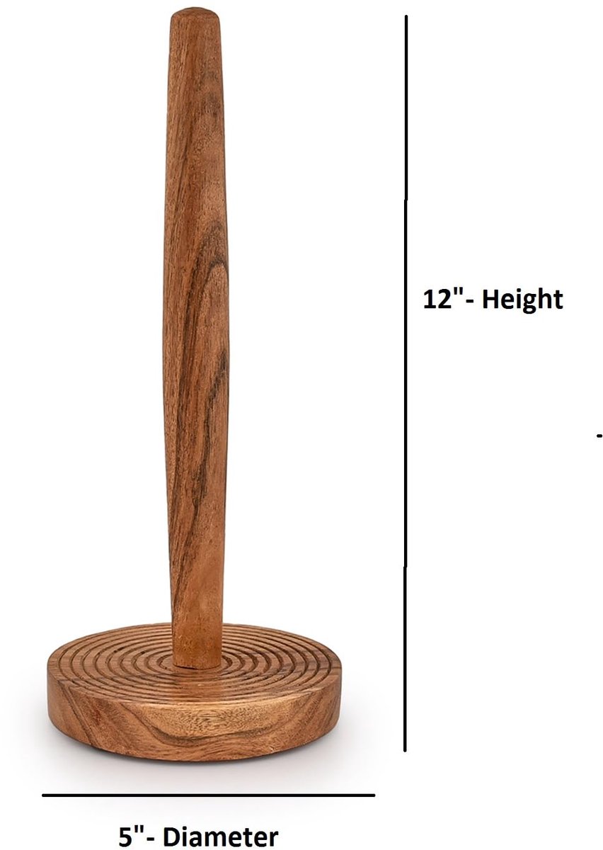 SnelShoppen - Kimona Papieren Handdoekhouder Vrijstaand - Keukenpapierhouder van IJzer en Acaciahout - Standaard voor Aanrecht - 12,7x12,7x30,48 cm
