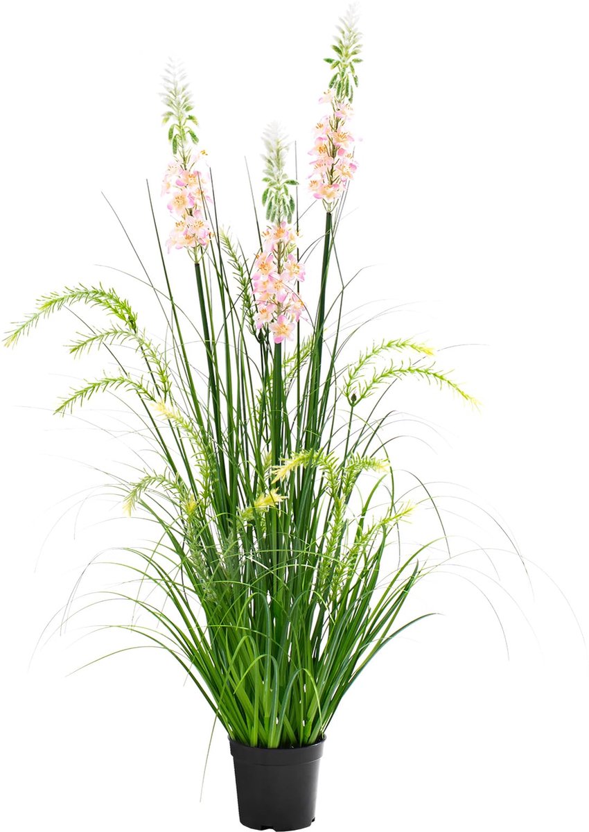 SnelShoppen - 90 cm Kunstrietgras met Drie Bloemen, Kunstplanten voor Binnen en Buiten, Decoratieve Potplant voor Thuis, Tuin, Kantoor en Bruiloft, Ku