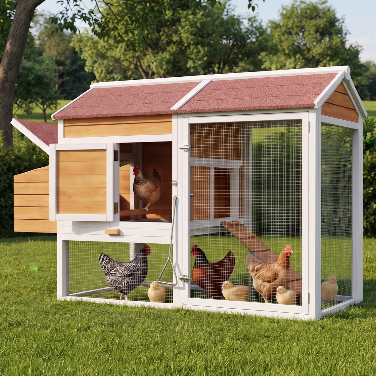 Houten Kippenhok Met Ren - Kippenhok Buiten Hout Kippenren Outdoor Met Legnest Weerbestendig Anti Roofdier