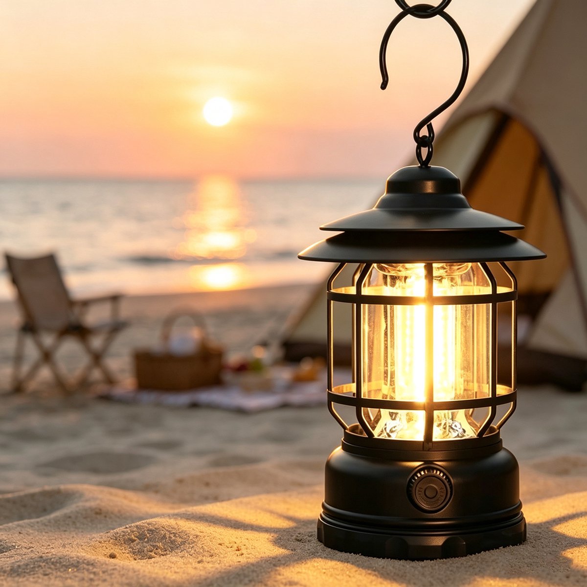 Oplaadbare zwarte campinglamp van 1500 lumen met traploze dimfunctie Lichtgewicht op batterijen werkende lamp oplaadbaar via USB geschikt voor gebruik binnenshuis kamperen wandelen en bij stroomuitval Afmetingen 18,5 x 11,5 cm