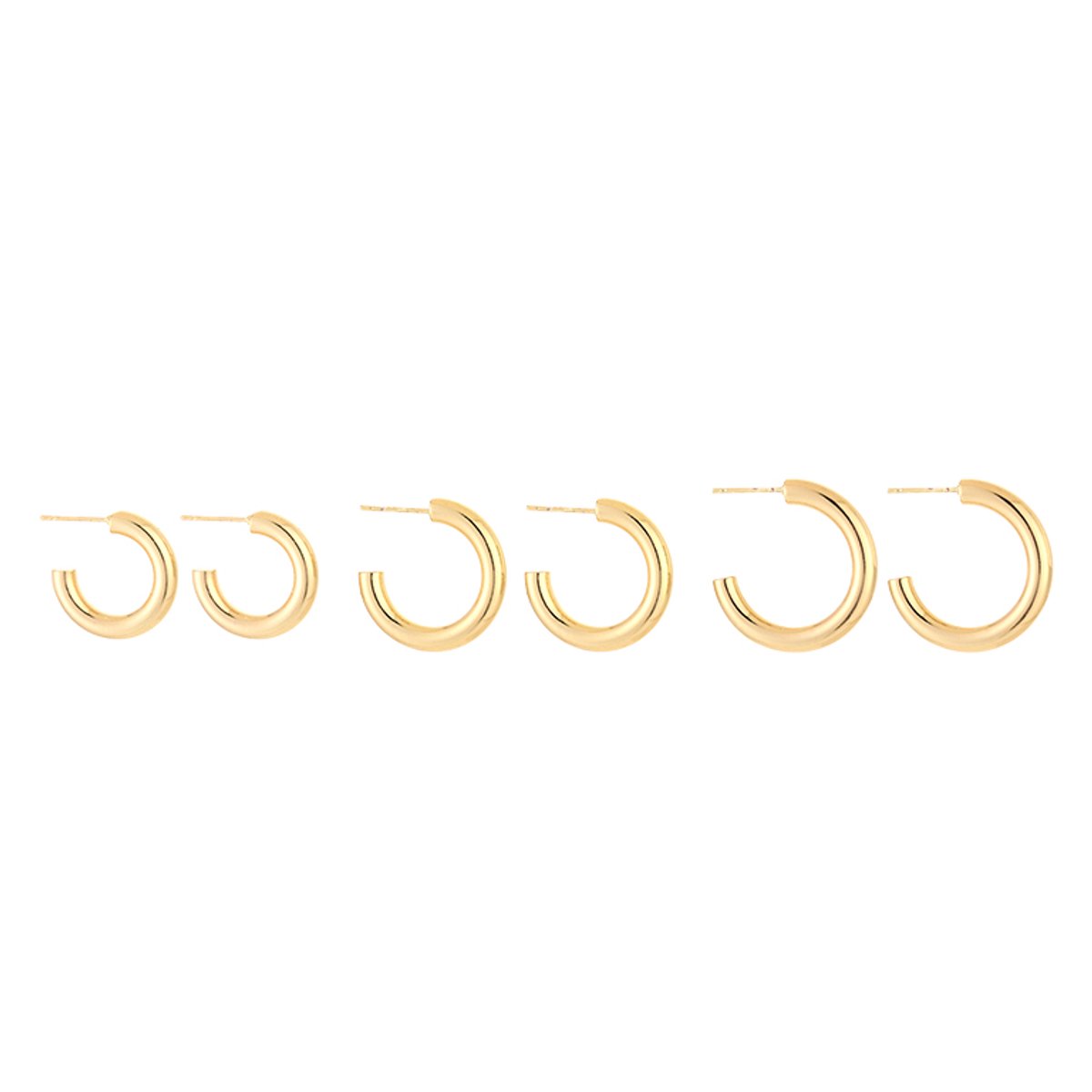 Stainless Steel Graduated Tube Statement Hoops Set – Luxe Multi-Size Oorringen Setje – RVS - Goud