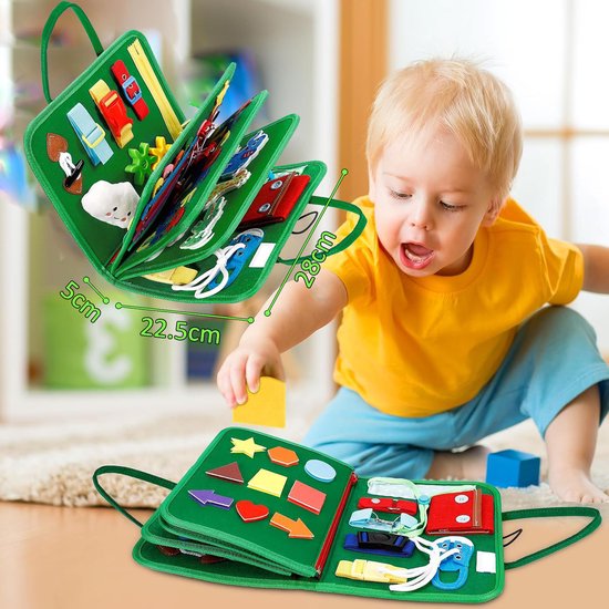 Busy Board Montessori Speelgoed - Busy Book voor Peuters - Sensorisch & Stil Activiteitenbord - Educatief Leerboek voor Kinderen - Reisspeelgoed Auto & Vliegtuig - Cadeau voor Jongens & Meisjes - Groen van Merkloos — afbeelding 2