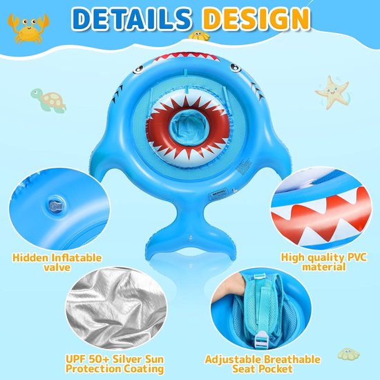Babyzwemring met parasol - Baby drijver zwembad - Veilig zwemmen - UPF50+ zonbescherming - 3-36 maanden - Blauw — afbeelding 2