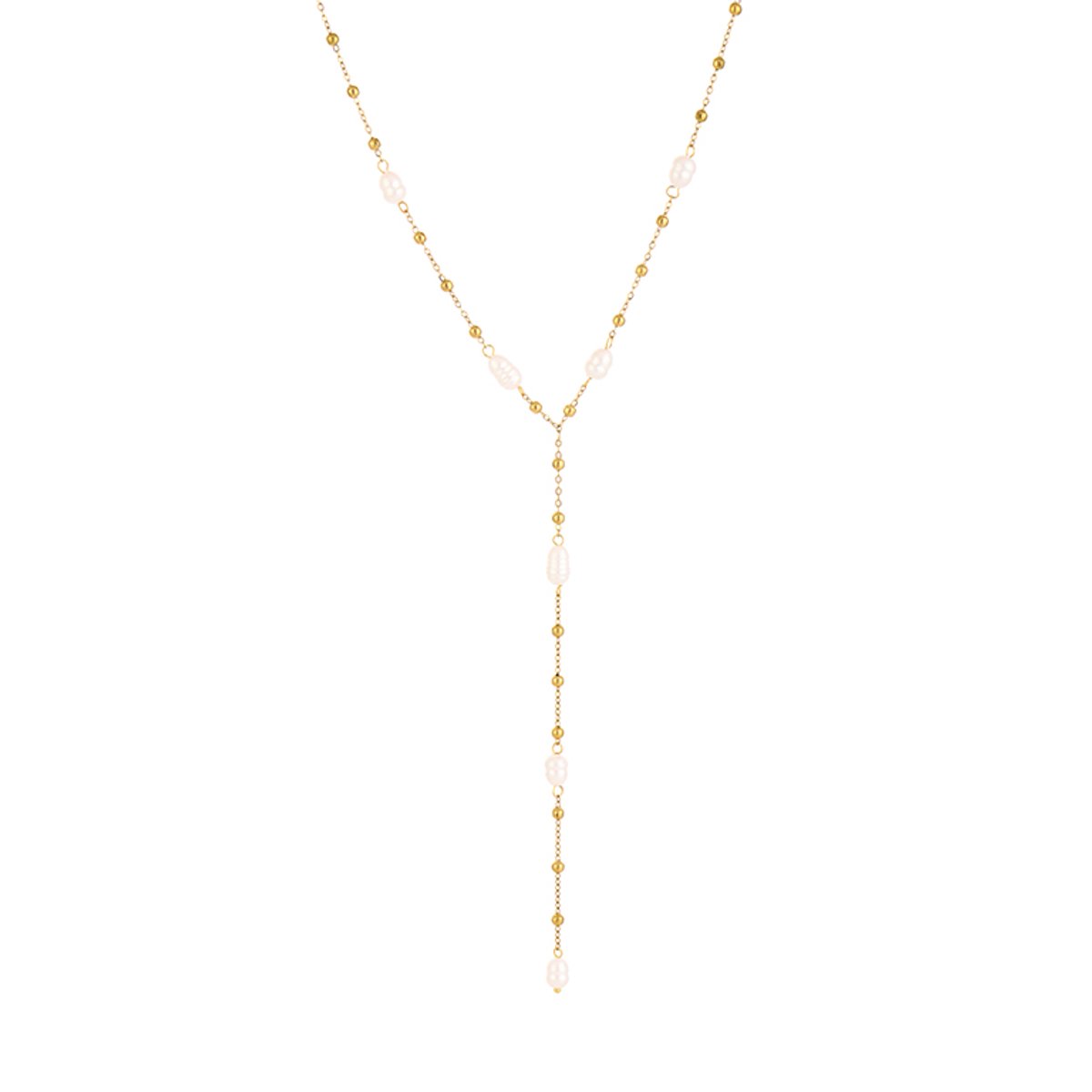 Luxe Y-Ketting Stainless Steel - Elegante Schakelketting met Subtiele Parels - Chique Dames Sieraad