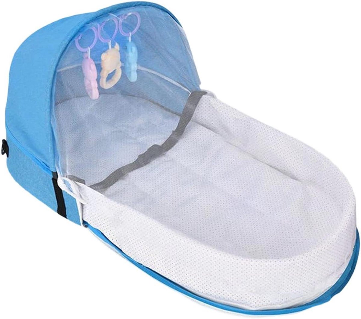 Kinder Reiswieg - Draagbaar Kinderbedje - Reizen met baby - Opvouwbaar met speelboog - 42 x 34 cm - Blauw