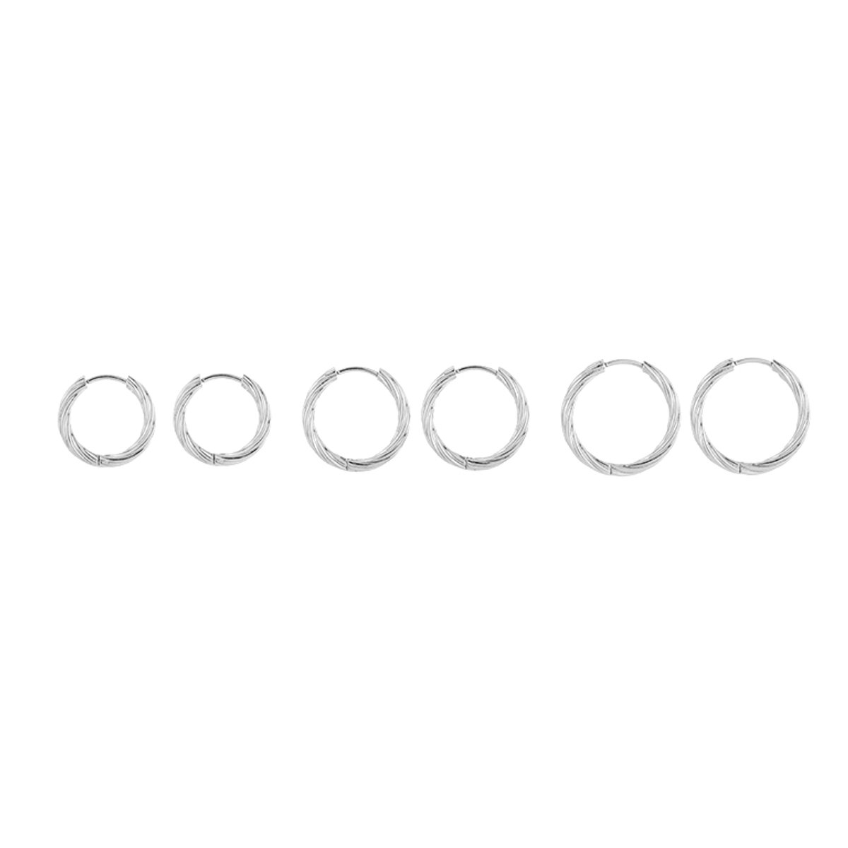 Stainless Steel Graduated Twisted Hoops Set – Luxe Statement Oorringen Setje – RVS - Zilver