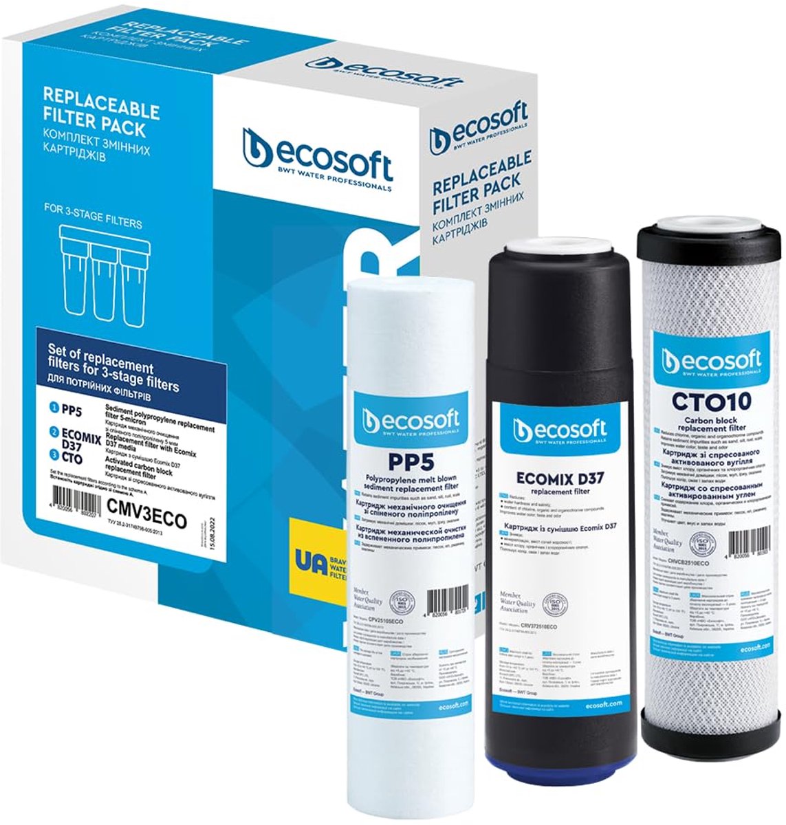 SnelShoppen - Ecosoft Waterfilters Navullingsset - 3 Mechanische Fasen - Voorfiltratie van Sedimenten - Membraanbescherming - Compatibel met Omgekeerd