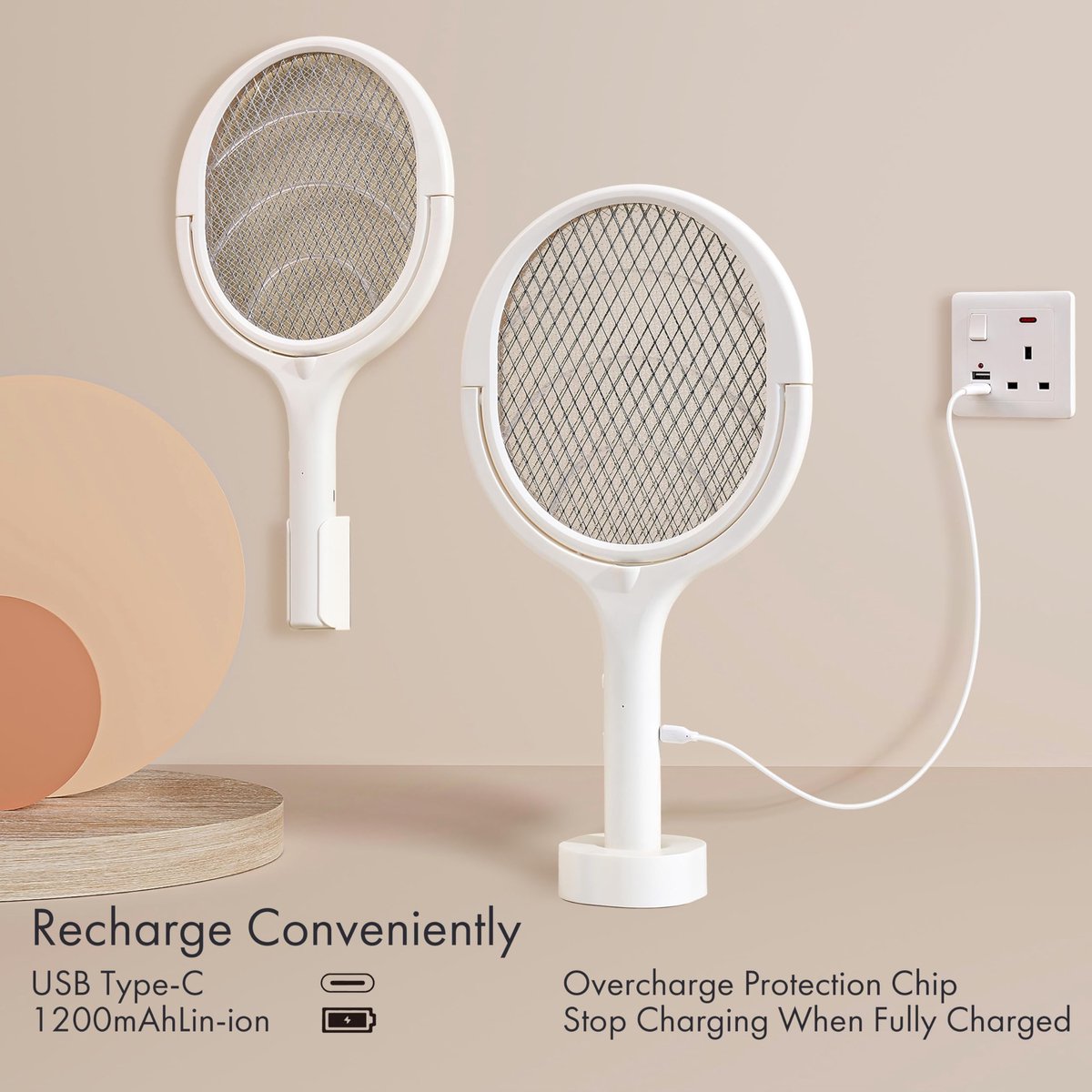 SnelShoppen - 2-Pack Oplaadbare Elektrische Vliegenmepper met Rotondeerbare Kop - Mosquito Killer en Spinnenvanger - Ideaal voor Camping, Tuin, Keuken