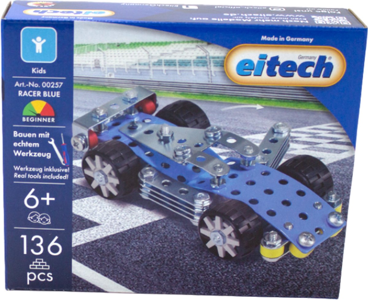 Eitech® Bouwdoos – DTM Racer Blauw – 136-delig – Metalen Bouwpakket met Gereedschap – Constructiespeelgoed – Vanaf 6 Jaar
