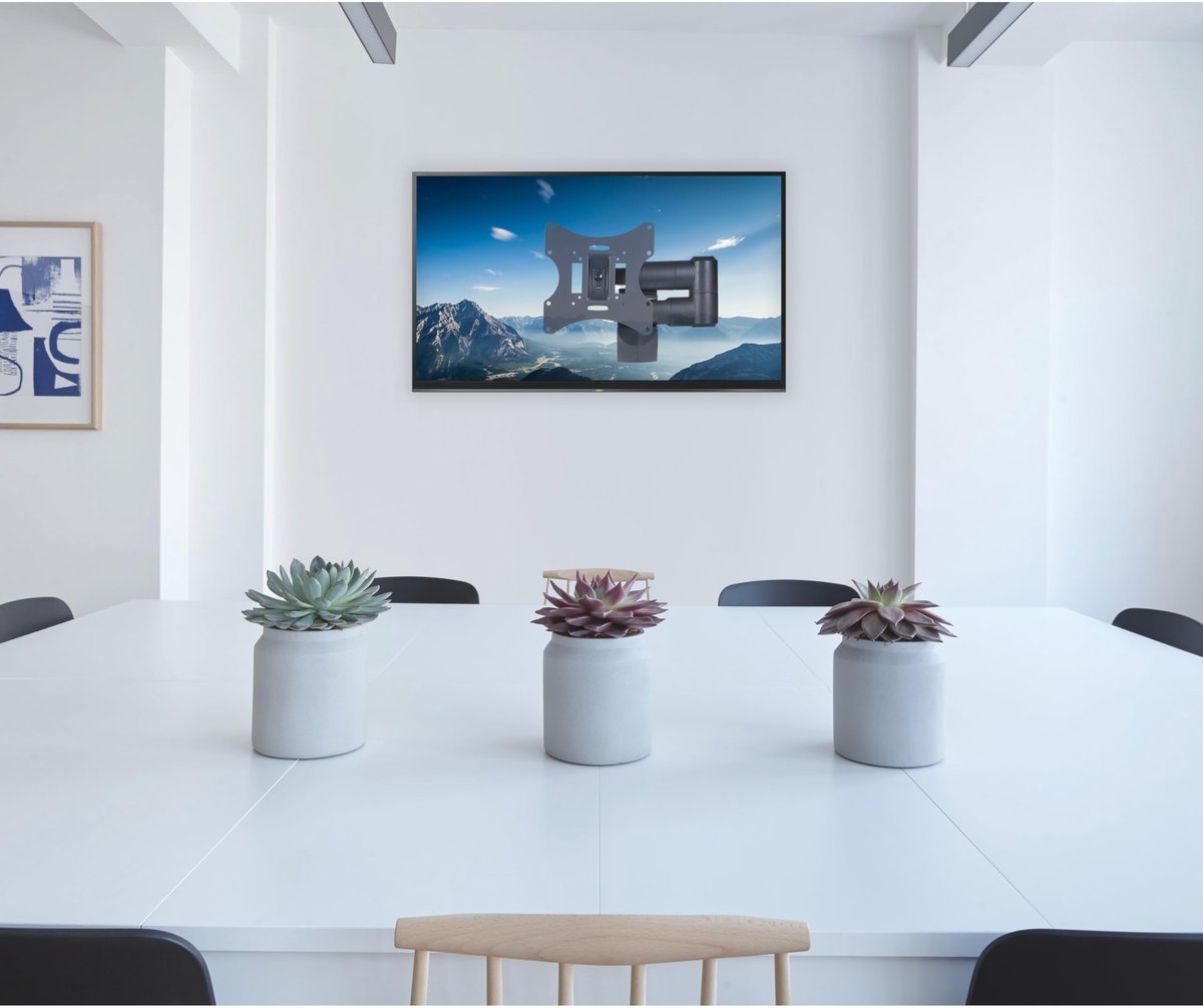 SnelShoppen - ProperAV Swing Arm TV Muurbeugel 23" 24" 28" 32" 37" 40" 42" 43" Tilt 20° VESA Max 200x200 Dual Pivot Zwart - Verstelbare TV Beugel voor
