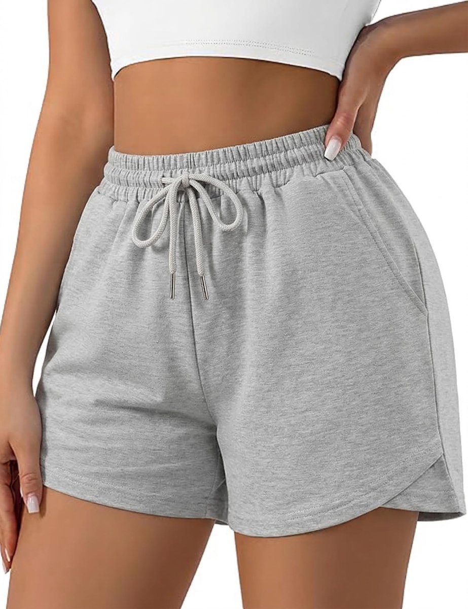 SnelShoppen - Litherday Shorts Dames, Korte Joggingbroek, Sportshorts Katoen, Casual Vrijetijdsshorts met Zakken, Zomer Gym Fitness Hardlopen, Grijs,