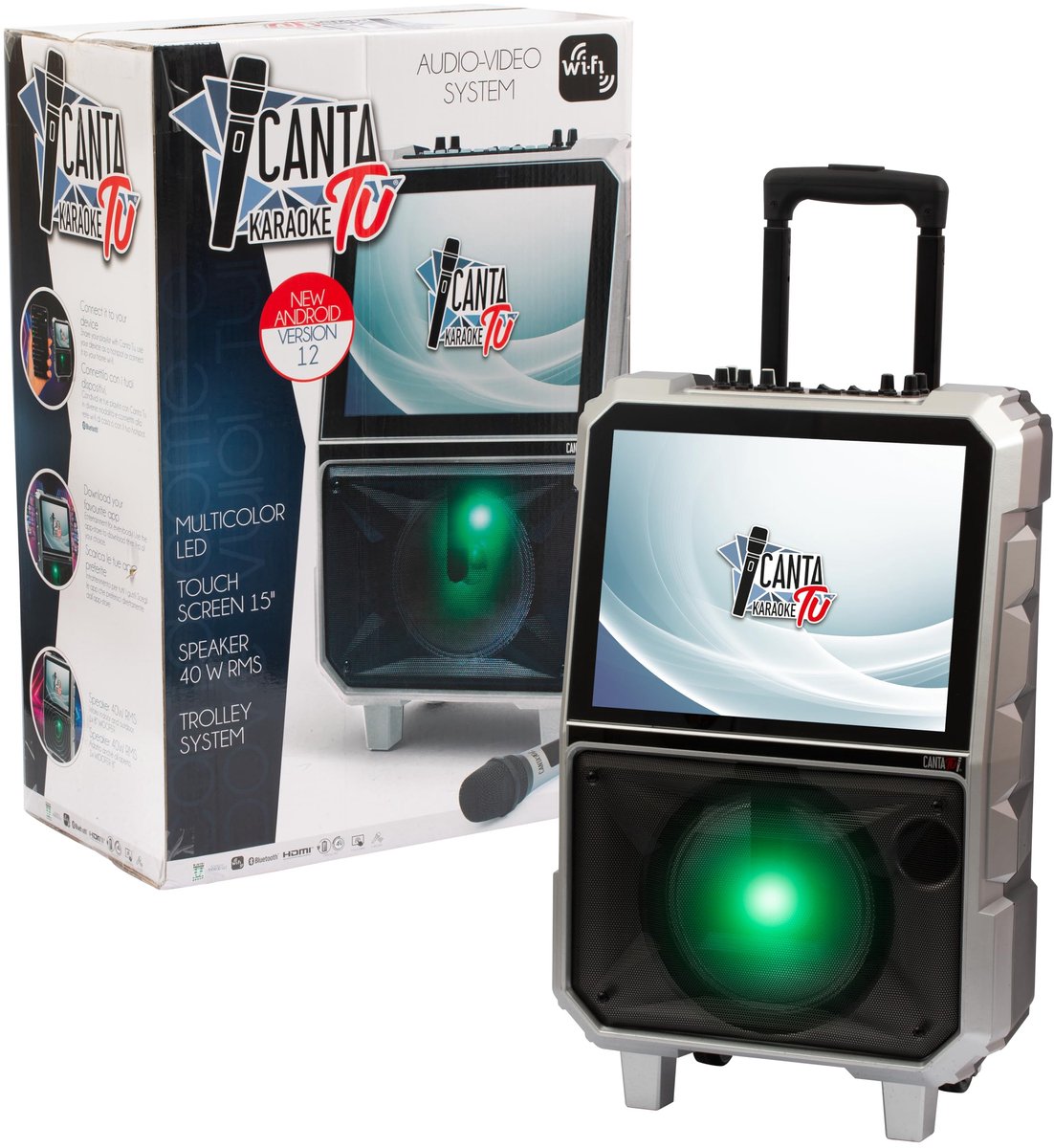 SnelShoppen - Professionele Karaoke Set met Draadloze Microfoon - Canta Tu Karaoke 1.5 2024 - 15 inch Touchscreen, Wifi, Spraak Effecten, Oplaadbare B