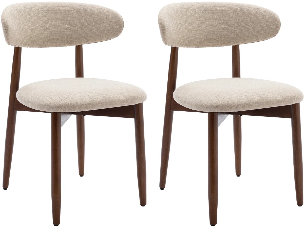 DailyDamaar eetkamerstoelen - Keukenstoelen - Houten stoelen - Gestoffeerde stoelen - Set van 2 - Scandinavisch - Beige