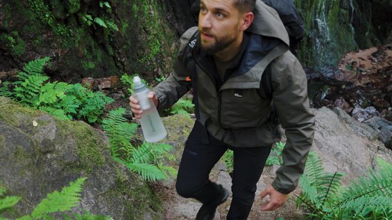 Bachgold ultralichte outdoor waterfilter 500 ml – verwijdert bacteriën, virussen & microplastics – camping, wandelen, noodpakket – grijs, 500L capaciteit