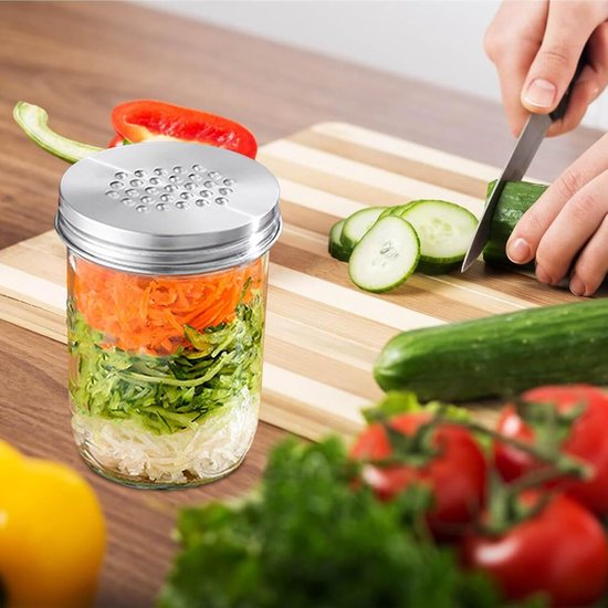 Kaasrasp Deksel - Keuken Accessoire - Groenten Raspen - Roestvrij Staal - 450ml Pot - Zilver — afbeelding 2