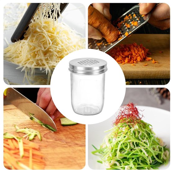Kaasrasp Deksel - Keuken Accessoire - Groenten Raspen - Roestvrij Staal - 450ml Pot - Zilver — afbeelding 5