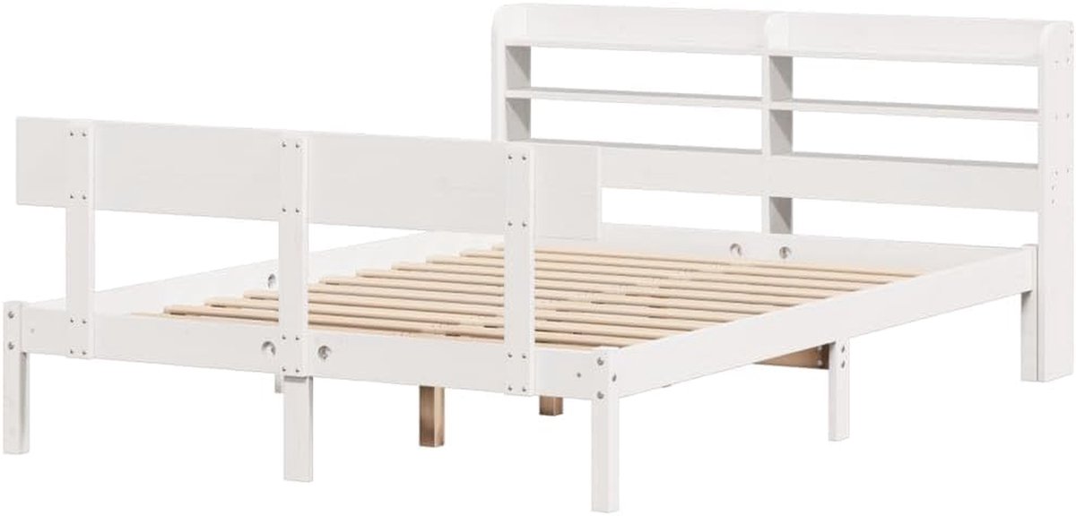 Bedframe met hoofdbord - Houten bed ombouw - Goede nachtrust - Massief grenenhout - 140x200 cm - Wit