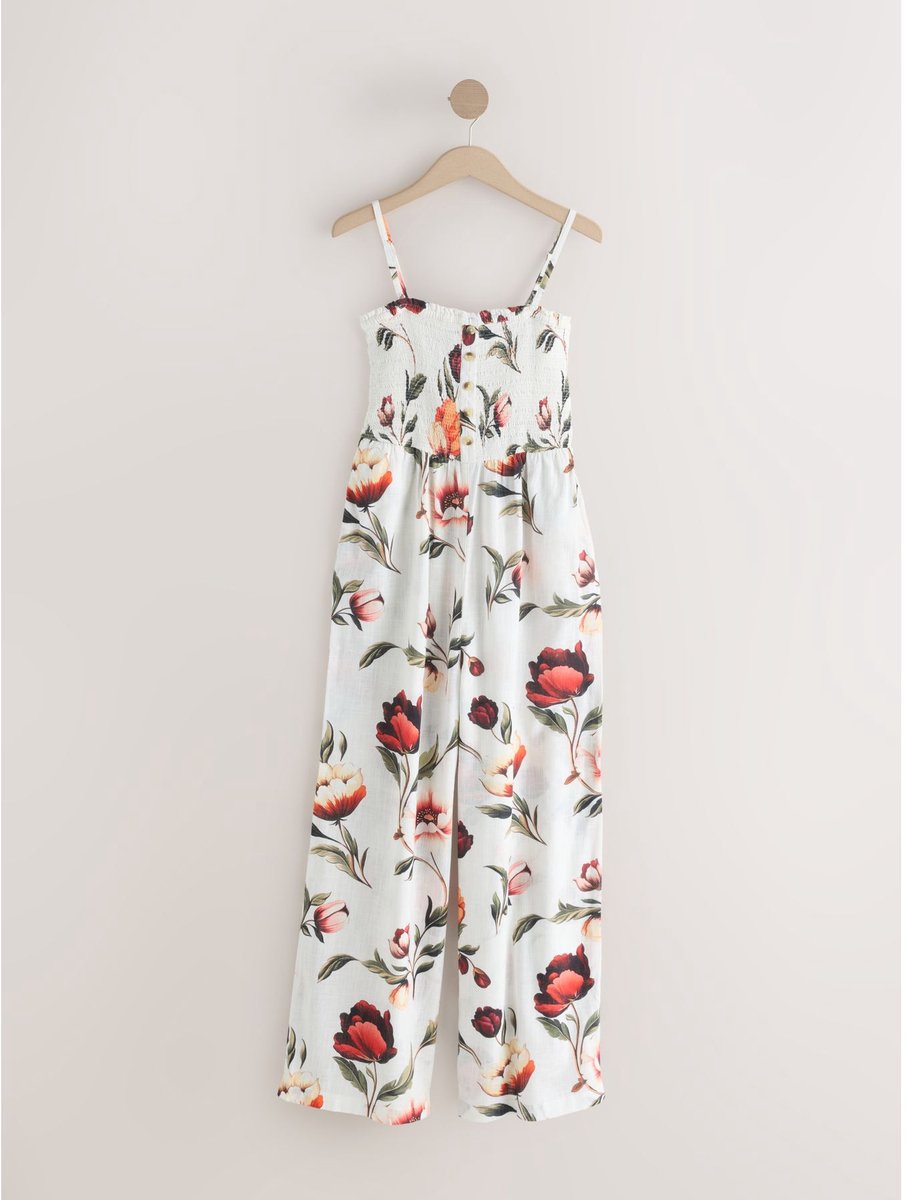 Next - Dames - Bandeau-jumpsuit met linnen met stippen - Tall - Wit
