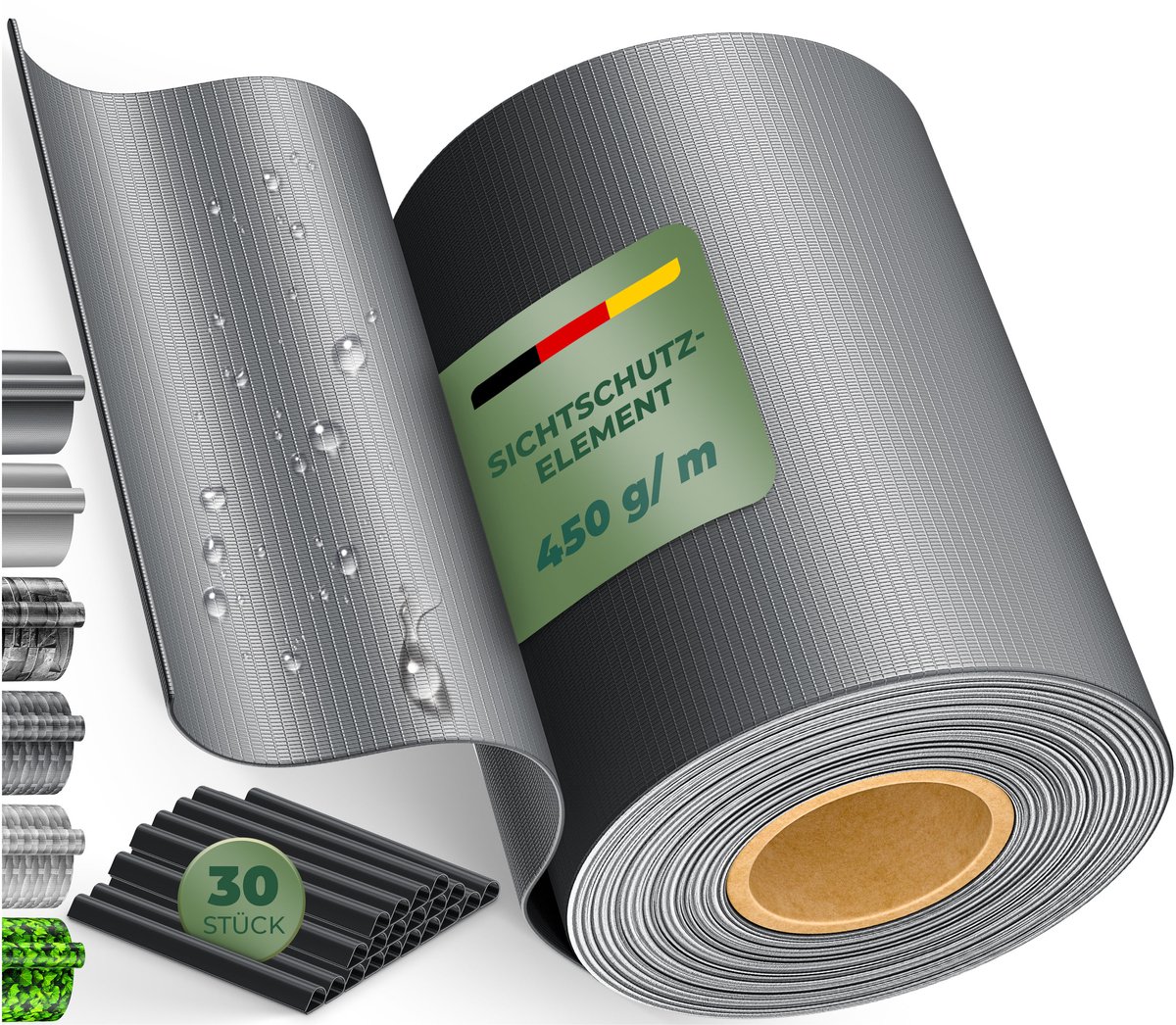 KESSER® PVC jaloezieën strip privacy roll dubbele staafmatten omheining ondoorzichtig, 30 bevestigingsclips | weer- en windbescherming | hekfolie privacy tuin tuinhek, Antraciet 70 m
