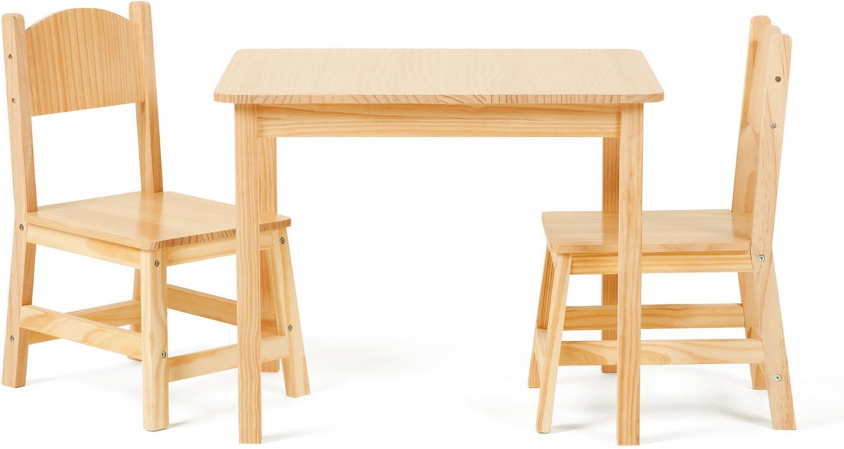 SnelShoppen - OOOK Kindertafel met 2 Stoelen, Massief Houten Kindertafelset, Kinderzitgroep voor Kinderen vanaf 3 Jaar, Perfect voor Kinderkamer en Kl