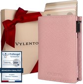 Vylento Expedition - Porte-cartes Premium coulissant - Porte-cartes RFID Hommes & Femmes avec portefeuille - 12 cartes - Compartiment à monnaie zippé et compartiment à billets - Comprend un coffret cadeau de luxe pour la fête des pères - Rose galet