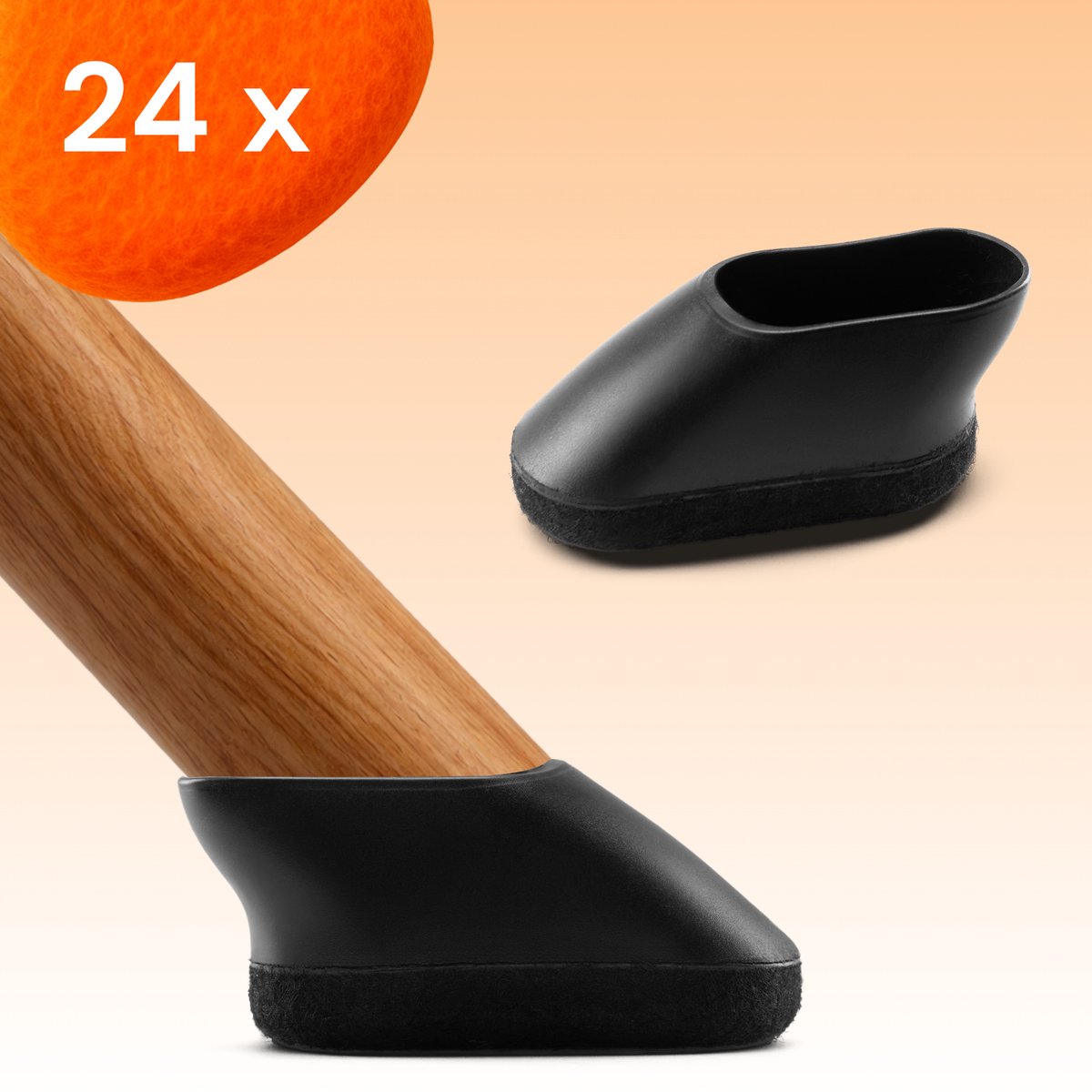 FLOOQ Premium Stoelpootdoppen Flexibel Ovaal Schuin 39 x 15mm - Anti-Kras Vilt - Stoelpoot beschermers - Vloerbescherming - 24 Stuks – Finn