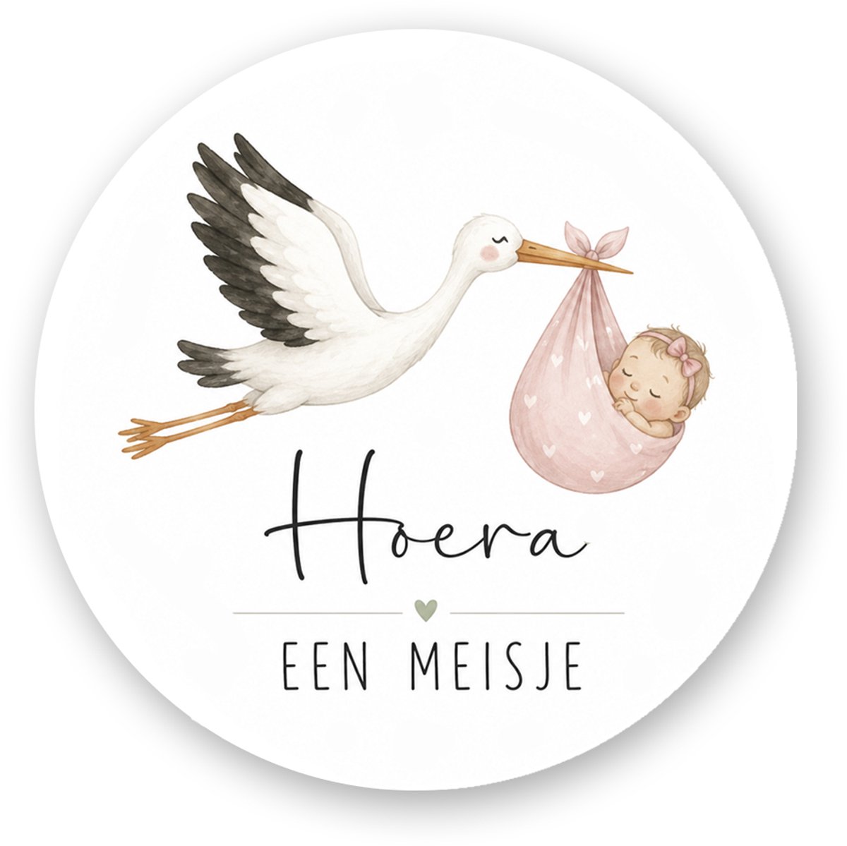 25x Sluitsticker Hoera een Meisje met Ooievaar – Geboorte Sluitzegel