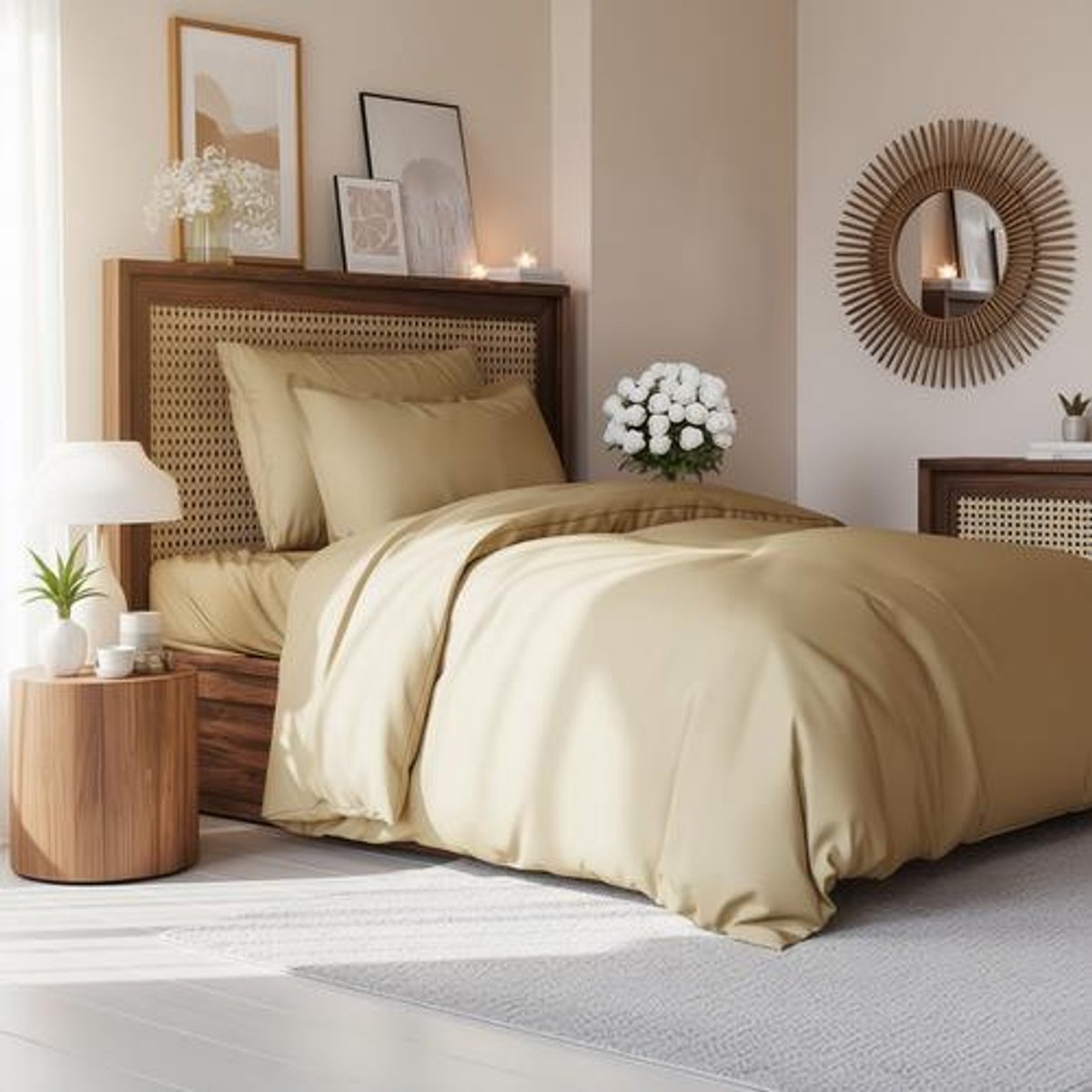 Arvion 3-delige dekbedovertrekset - dekbedovertrek 240x220 cm, 2 kussenslopen 65x65 cm - zachte, ademende microvezel polyester - beige
