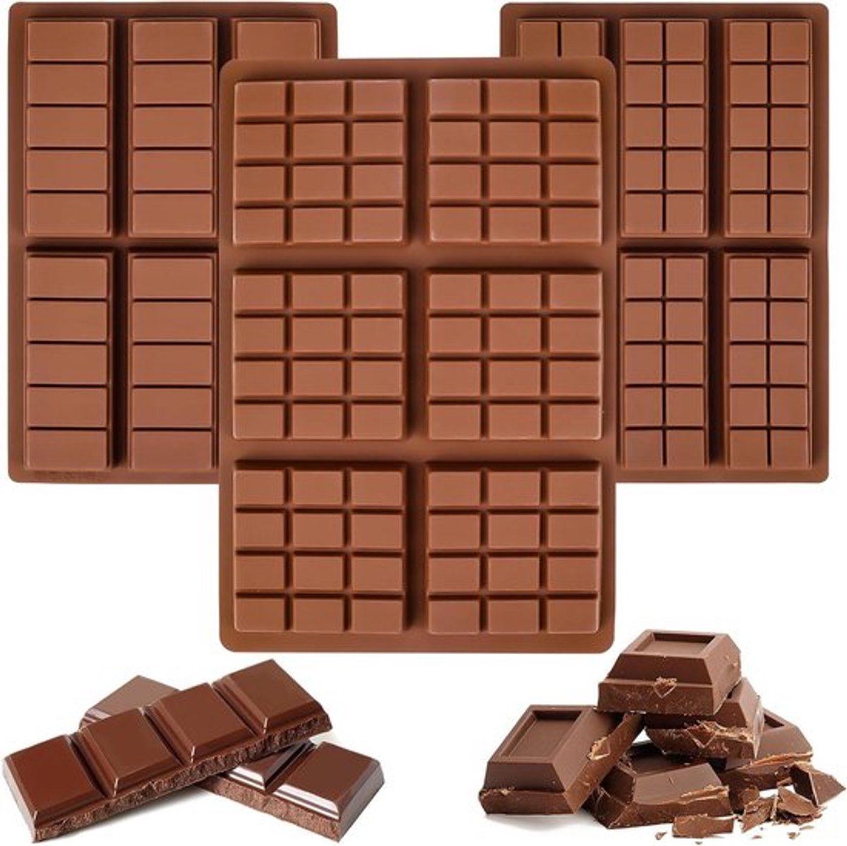 Siliconen Chocoladevorm 3 stuks voor chocolade, snoep en gelei - Diepe Vorm