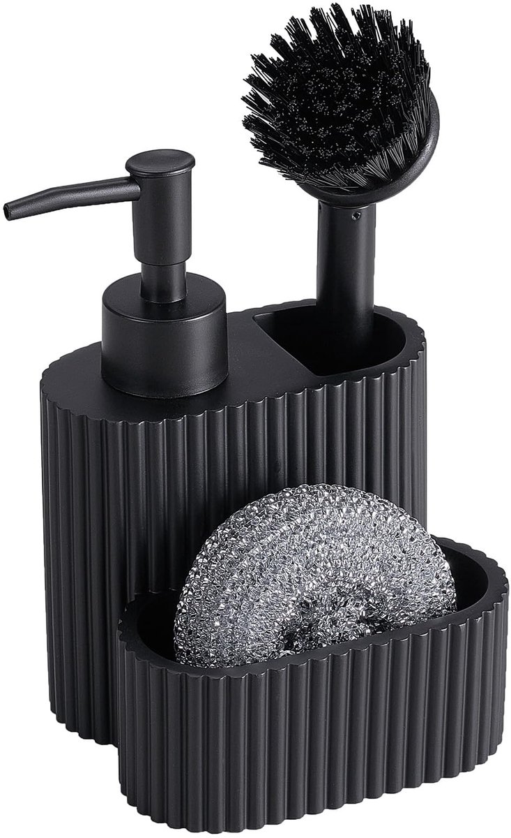 SnelShoppen - Zeepdispenser Keuken Set - Dispenser voor Vloeibare Zeep - Voorzien van Pompsysteem - Modern Design - Roestvrijstaal - 300ml - Keukenacc