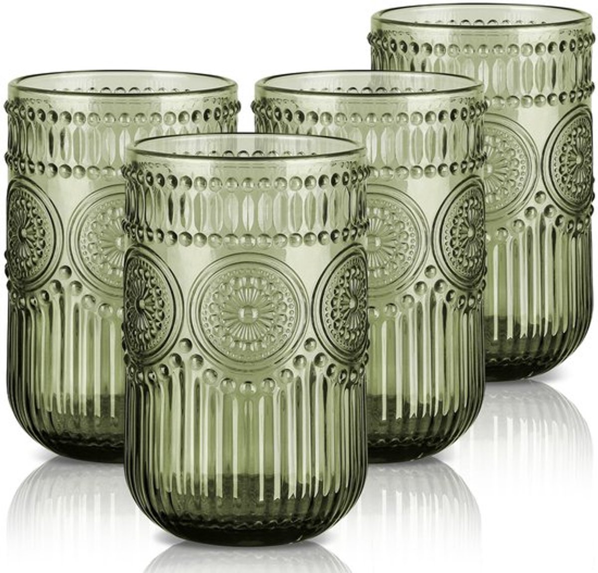 Drinkglazen set van 4 - 410ml/14oz - Gekleurd loodvrij glas - Vintage reliëf zonnebloem - Vaatwasmachinebestendig - Duurzaam en BPA-vrij - Waterglazen
