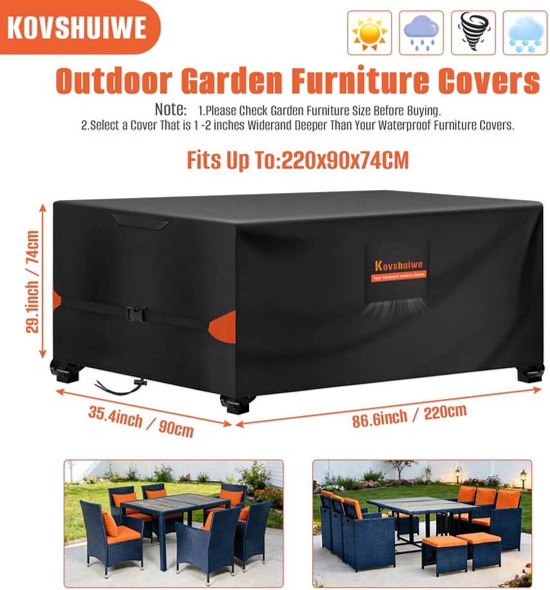 Tuinmeubelhoes 220x90x74 cm - Waterdicht - Winddicht - UV-bestendig - 420D Heavy Duty - Afdekzeil voor tuinmeubelen - Afdekhoes