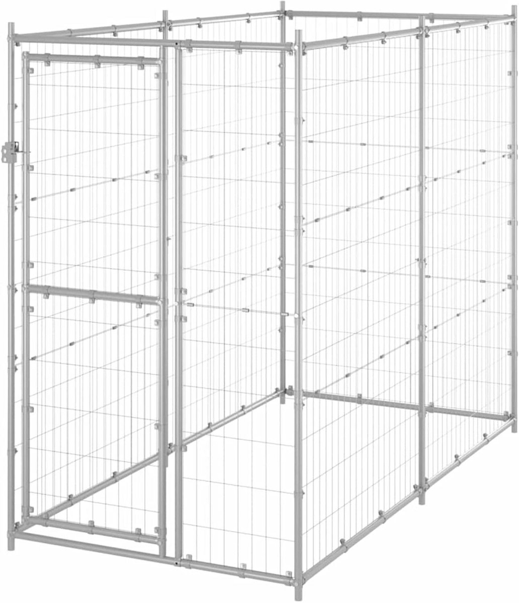 Hondenhok Buiten - Hondenverblijf Kennel - Hond Trainen - Verzinkt Stalen Constructie - 110 x 220 x 180 cm - Zilver