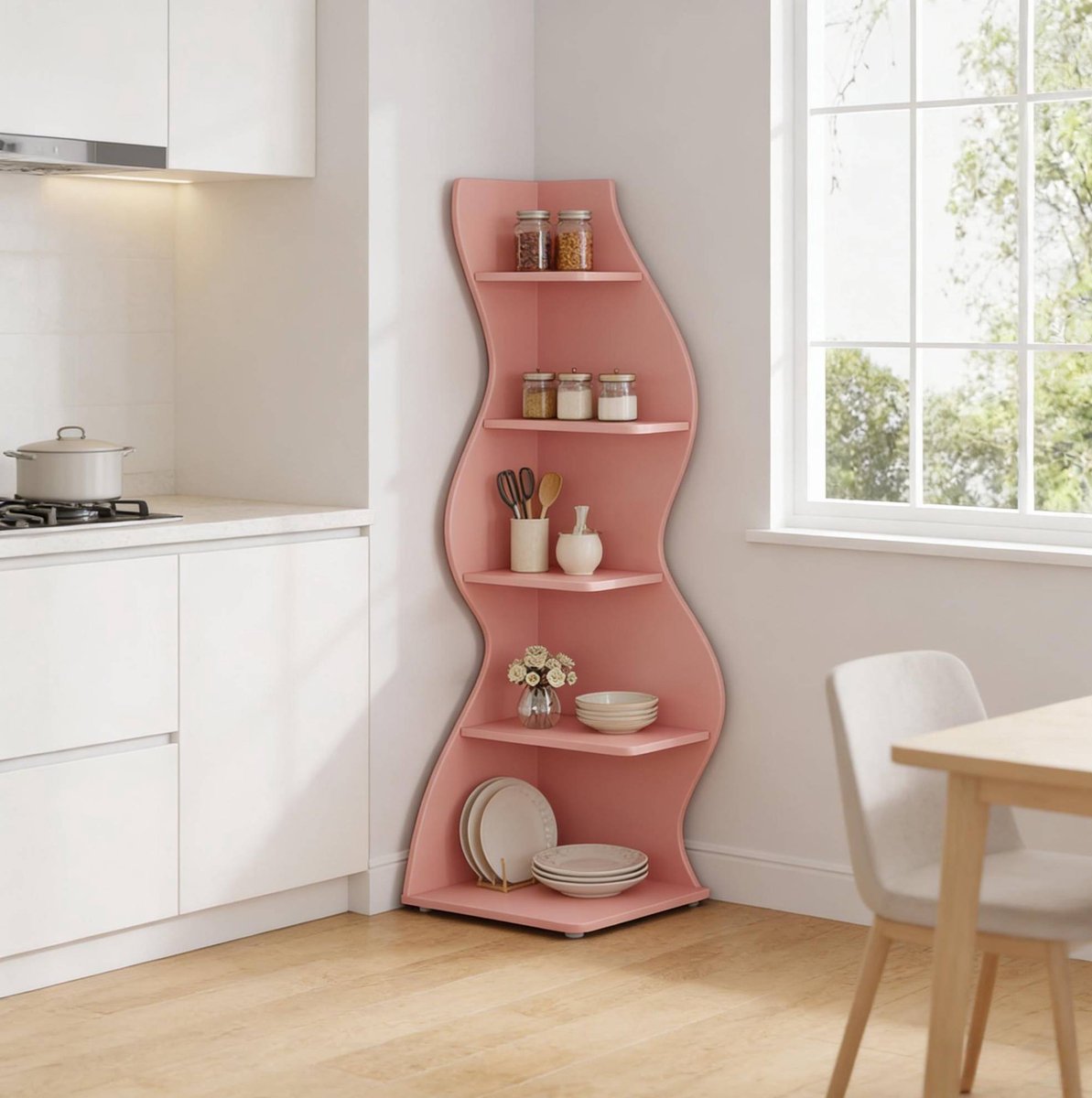 REDOM - Boekenkast - 5-stöckig Eckregal - Open kast met achterwand - Design - Woonkamer, kantoor en hal - Hout - Roze - 182,5 cm
