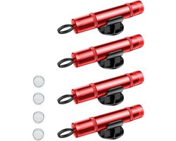 Ruitenbreker - Auto Veiligheidshamer - 4 stuks - Veiligheidshamer - Noodhamer - Auto Hamer - 2 in 1 Safety Hammer & Gordelsnijder - Inclusief Testglas & Zelfklevende Houder - Rood
