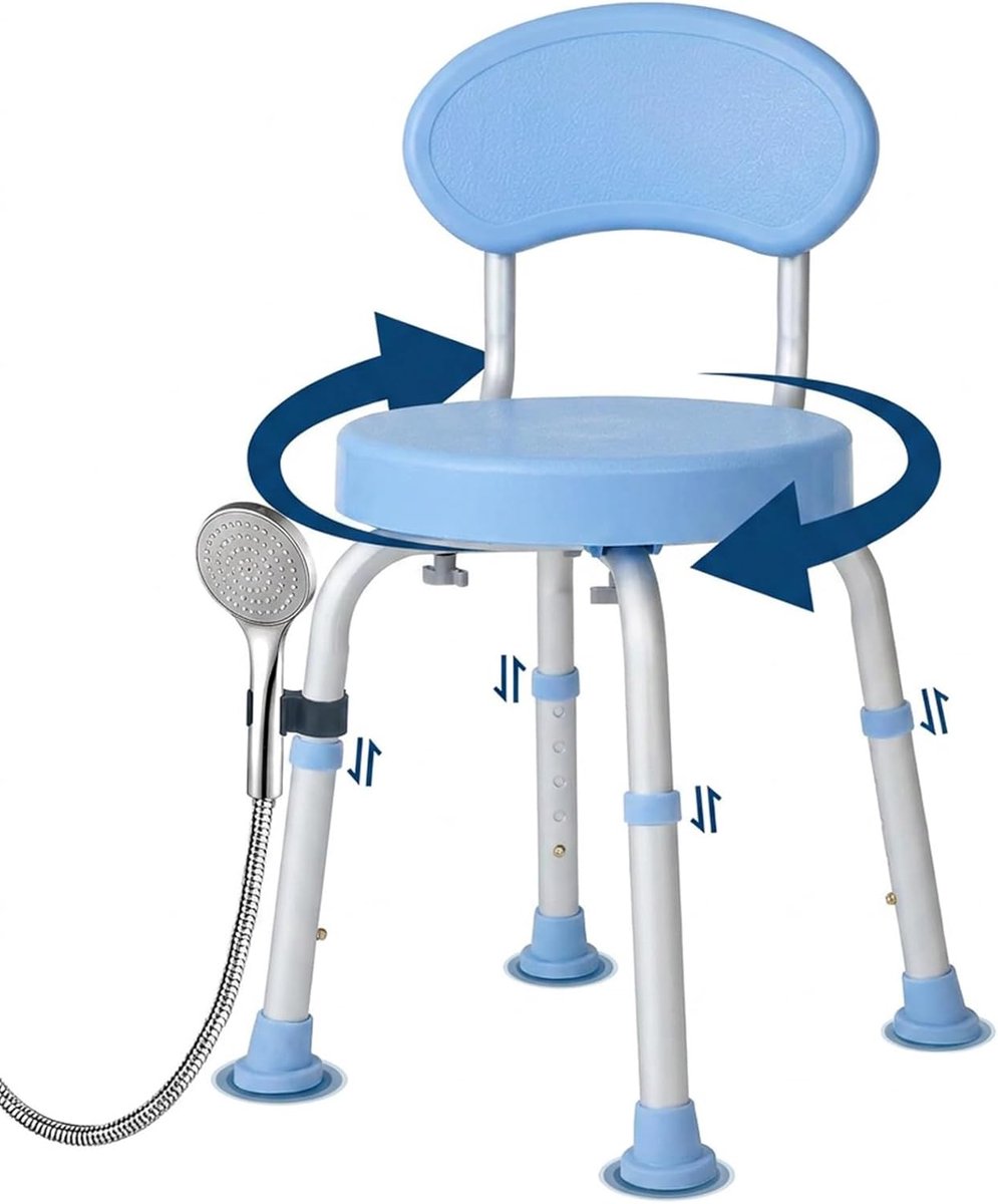 v360° draaibare douchestoel met rugleuning – antislip badstoel – in hoogte verstelbare badstoel voor ouderen en mensen met een beperking – compacte douchebank voor in het bad of de douche – blauw