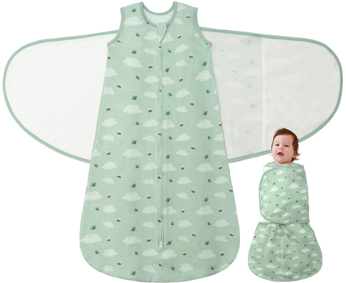SnelShoppen - Baby Sleeping Swaddle Bag 1.0 Tog 3-in-1 Verstelbaar Silent Hook Swaddle Dekentje 100% Katoen voor Baby's 6-12 Maanden, Bijen & Vlinders