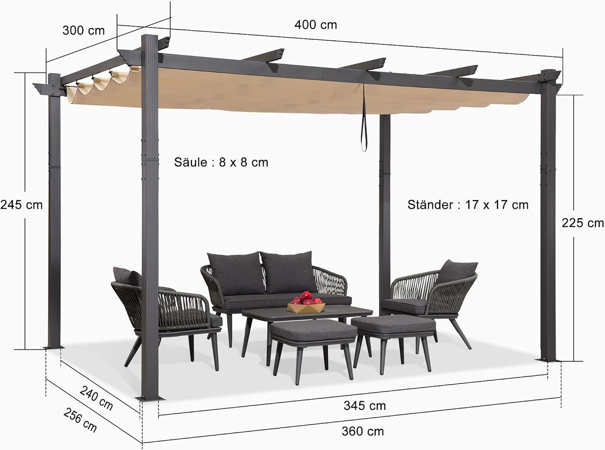Purple Leaf Pergola avec toile coulissante 4 x 3 m - toile beige