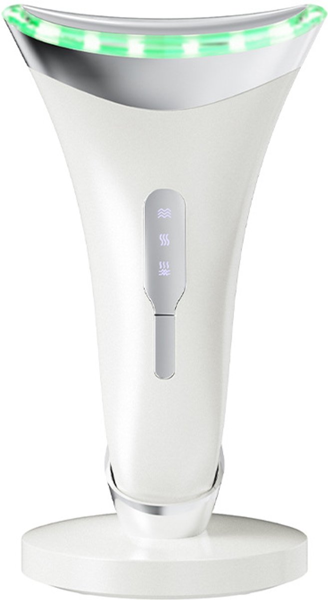 Elektrisch EMS Gua Sha gezichtsmassageapparaat, 3 modi, 45°C warmte en meerkleurig LED-licht, anti-rimpel huidversteviging voor gezicht en hals, kleur wit